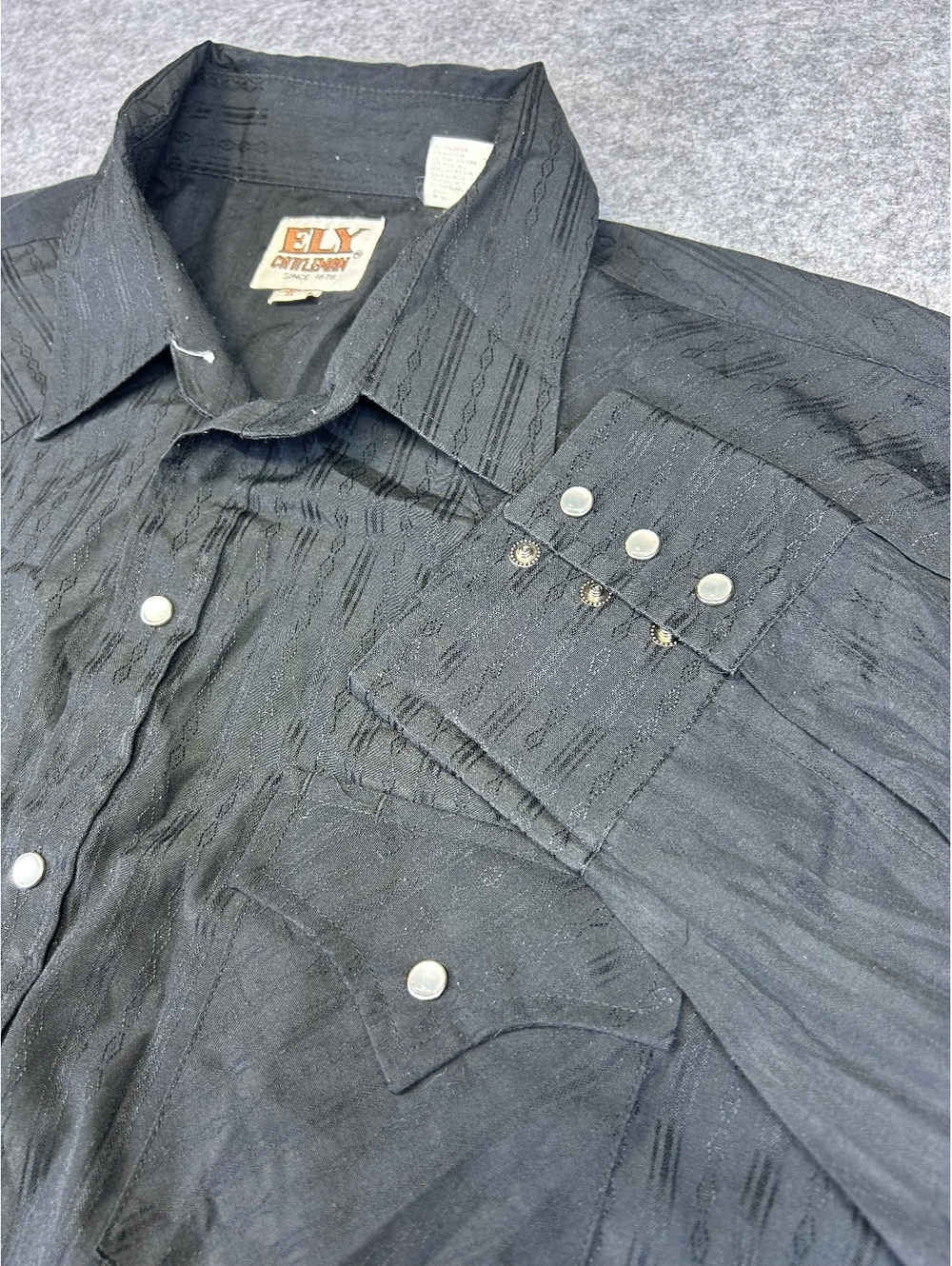 ELY Cattleman Pearl Snap Western Shirt Men XL (17.5x35) Black Long Sleeve Stripe